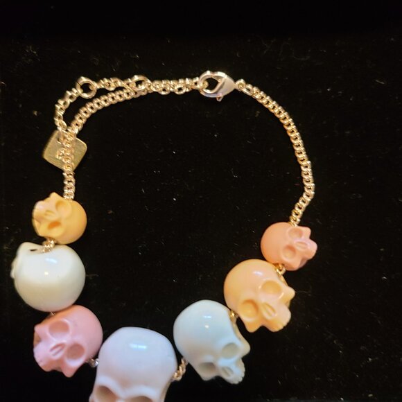 NIB Ashley Bridget Multi-Colored Skull Bracelet 6 1/2 - 7 1/2" - Picture 2 of 6